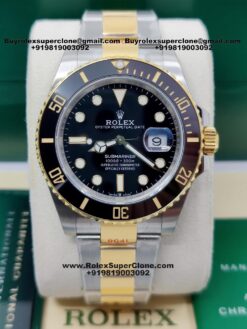 Rolex submariner black dial two tone bracelet watch
